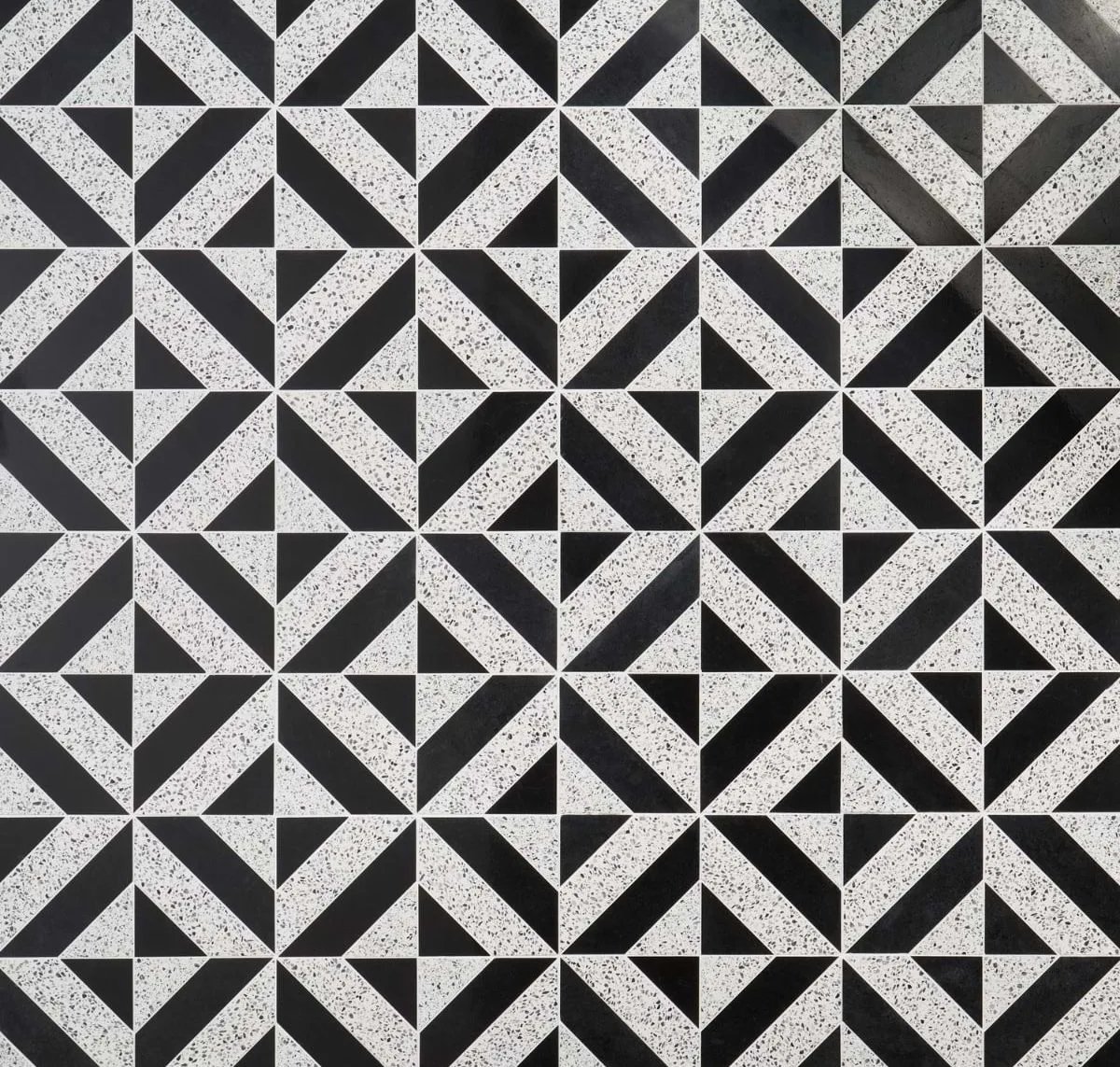 main sample image of Truffle White Terrazzo and Nero Marquina Black Cleopatra Diagonal Marble Polished Mosaic Tile