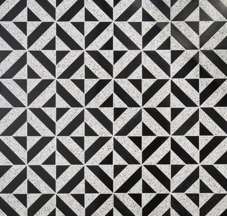 main sample image of Truffle White Terrazzo and Nero Marquina Black Cleopatra Diagonal Marble Polished Mosaic Tile