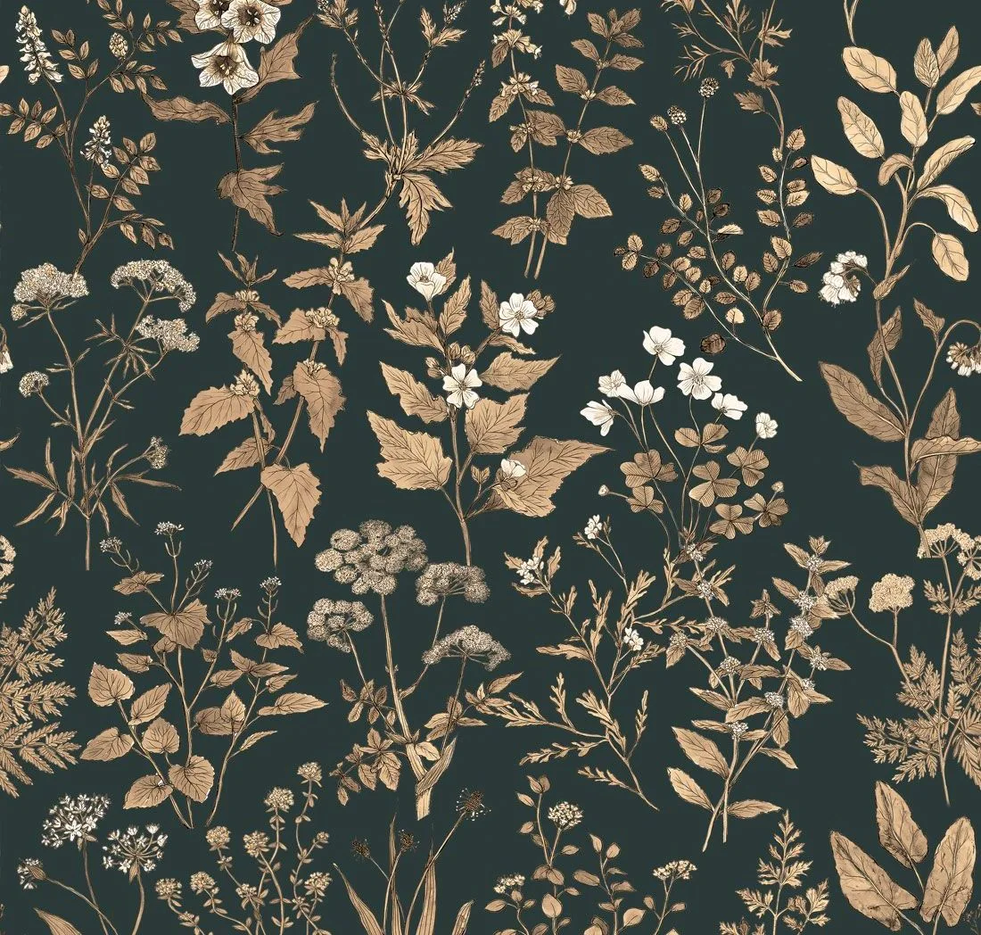 main sample image of Forest Green Herbarium Antique Wallpaper