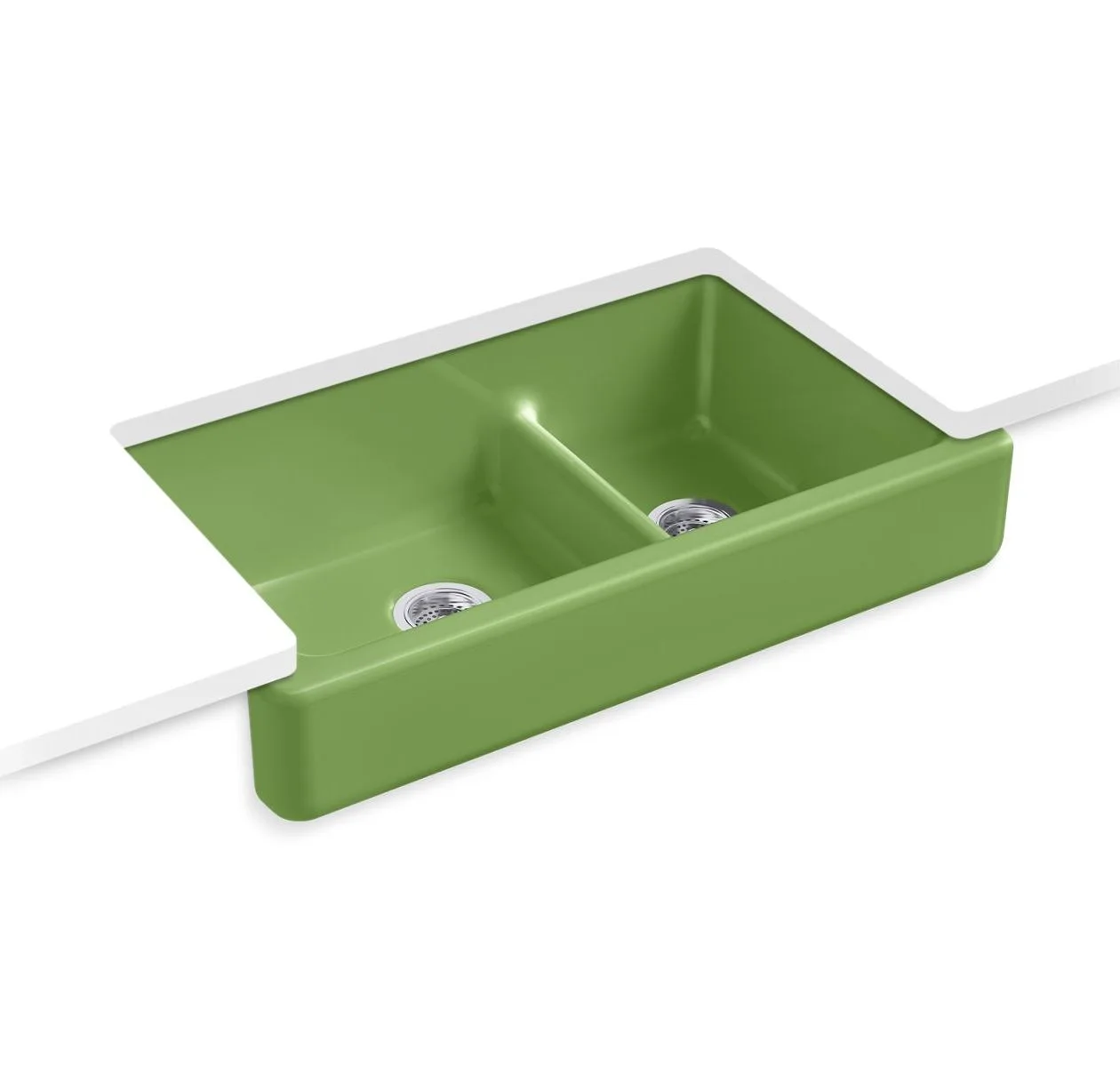 main sample image of Fresh Green Whitehaven® Smart Divide® 35-1/2in Undermount Double-Bowl Farmhouse Kitchen Sink in Short Apron