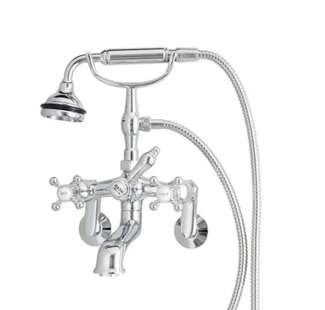 main sample image of Chrome Wall Mount Tub Filler with Hand Shower, All Metal Accents