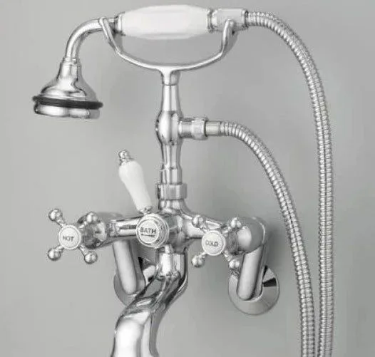 main sample image of Chrome Wall Mount Tub Filler with Hand Shower, Ceramic Accents