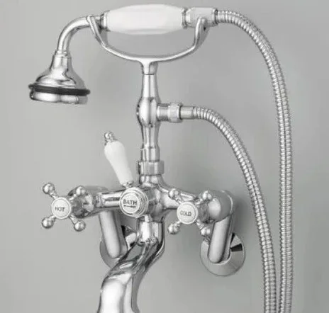 main sample image of Chrome Wall Mount Tub Filler with Hand Shower, Ceramic Accents