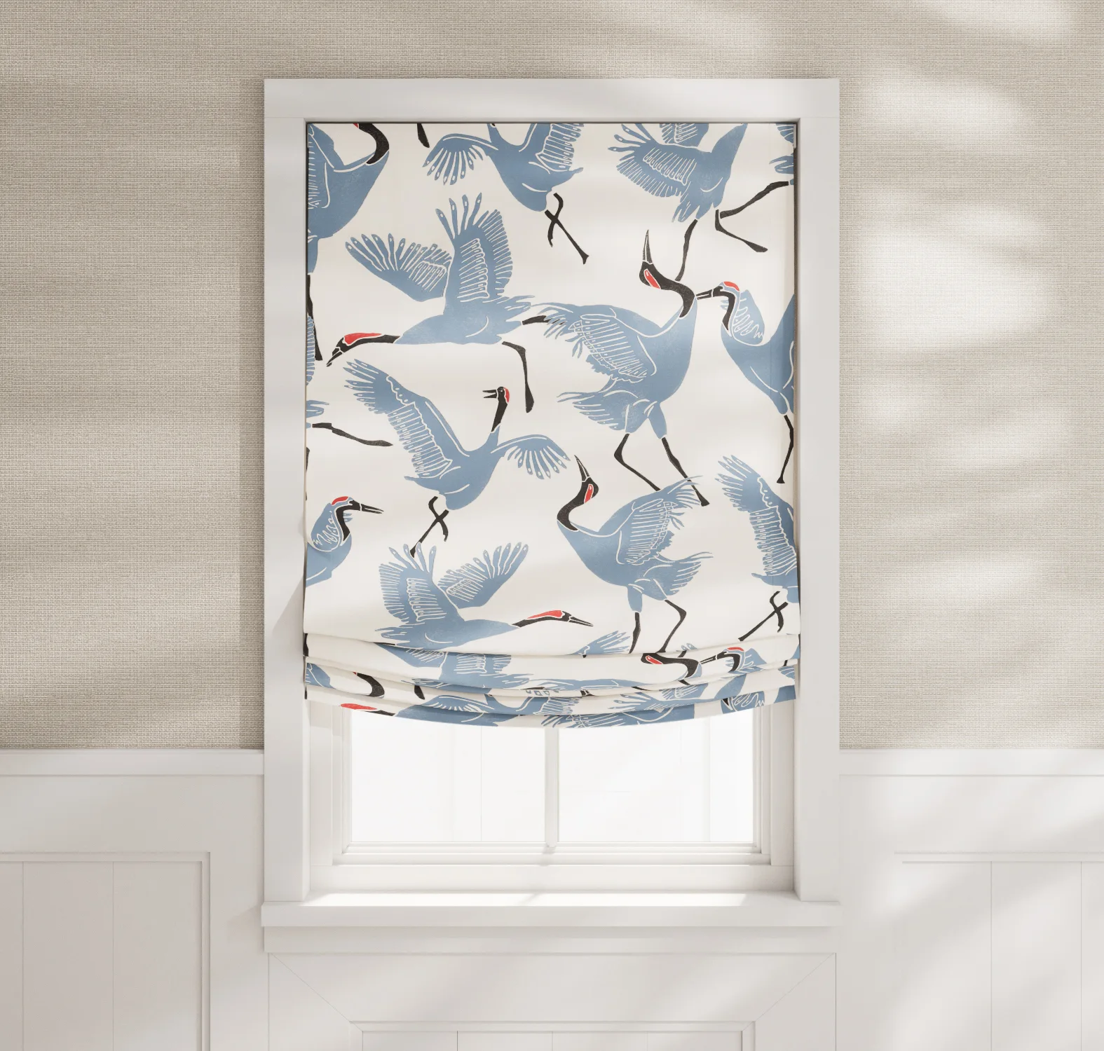 main sample image of Waverly Blue Relaxed Roman Shades - Family of Cranes