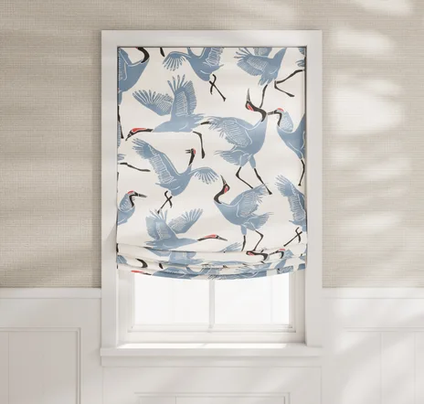 main sample image of Waverly Blue Relaxed Roman Shades - Family of Cranes