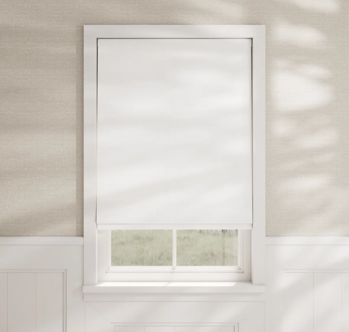 main sample image of Optic White Flat Roman Shades - Luxe Linen