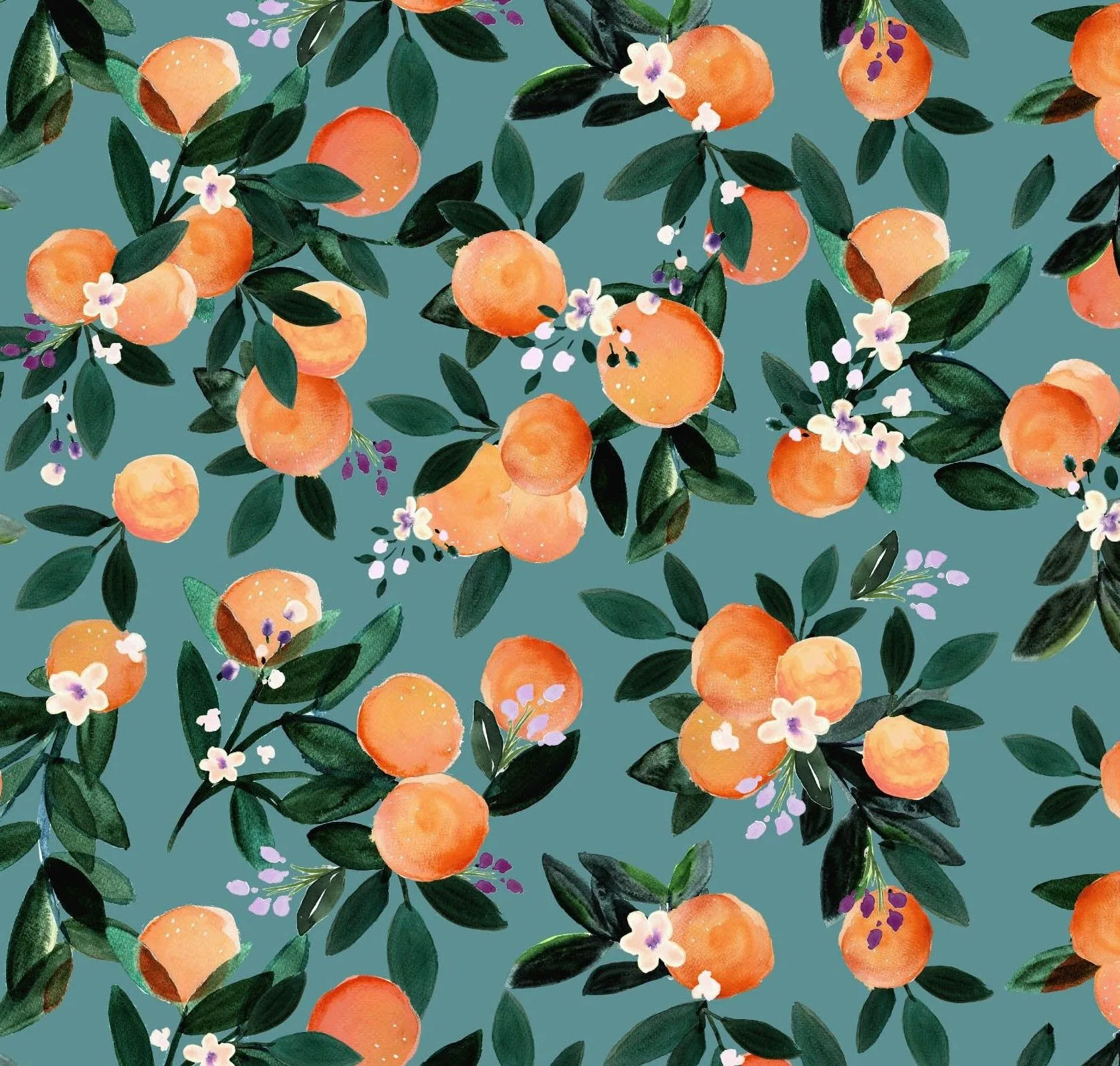 main sample image of Orange Dear Clementine Teal Oranges Wallpaper